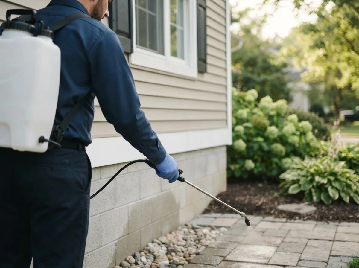 Pest control technician inspecting a home in Balsam, NC